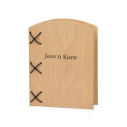 Jausenkarte aus Holz - mit Lederriemen in A5