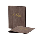 Speisekarte Stylo Soft Click A5 mit Eigenlogo - Woody Dunkelgrau